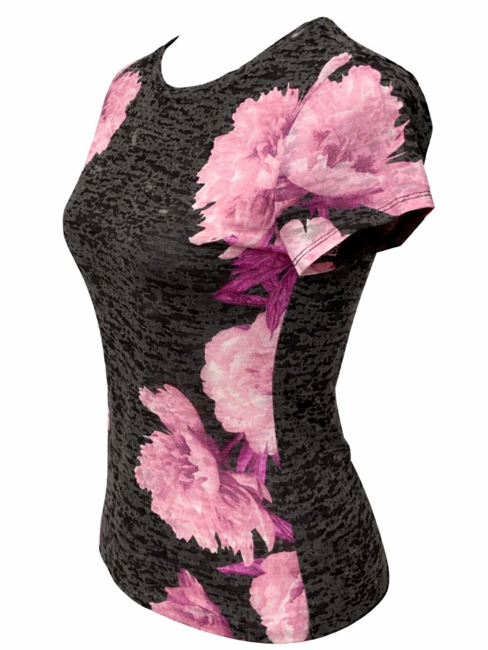 Y2K Womens Sublimated Floral Semi-Sheer‎ Art to Wear Tee Top Small Soft Grunge
